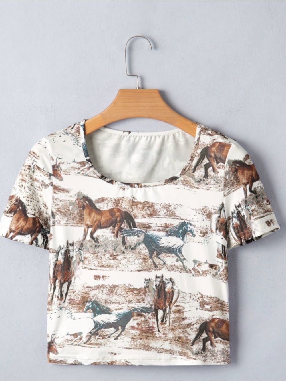 Women's White Horse-Print Crop Top